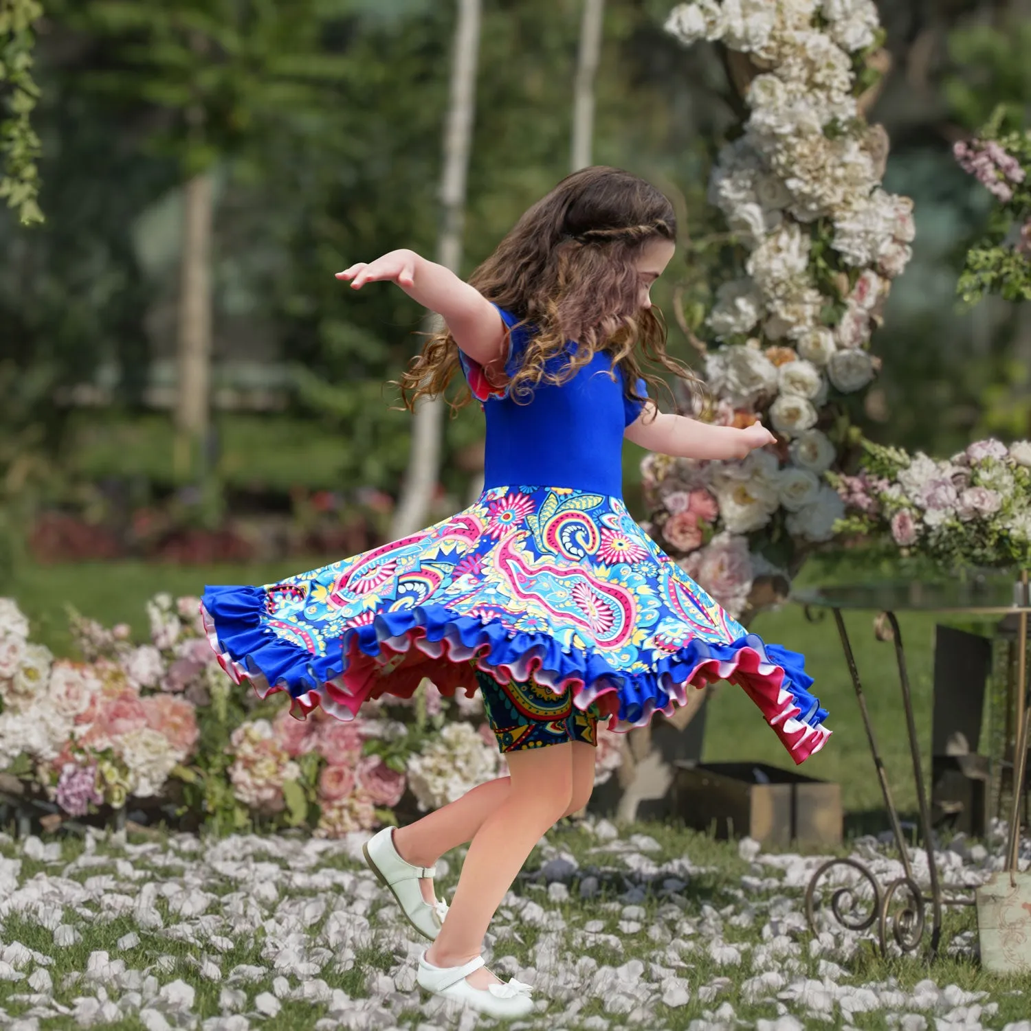 Lola Dress - Paisley Rainbow Twirling Reversible