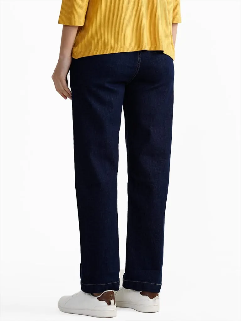 LOV Dark Blue Straight - Fit Mid - Rise Jeans With Belt