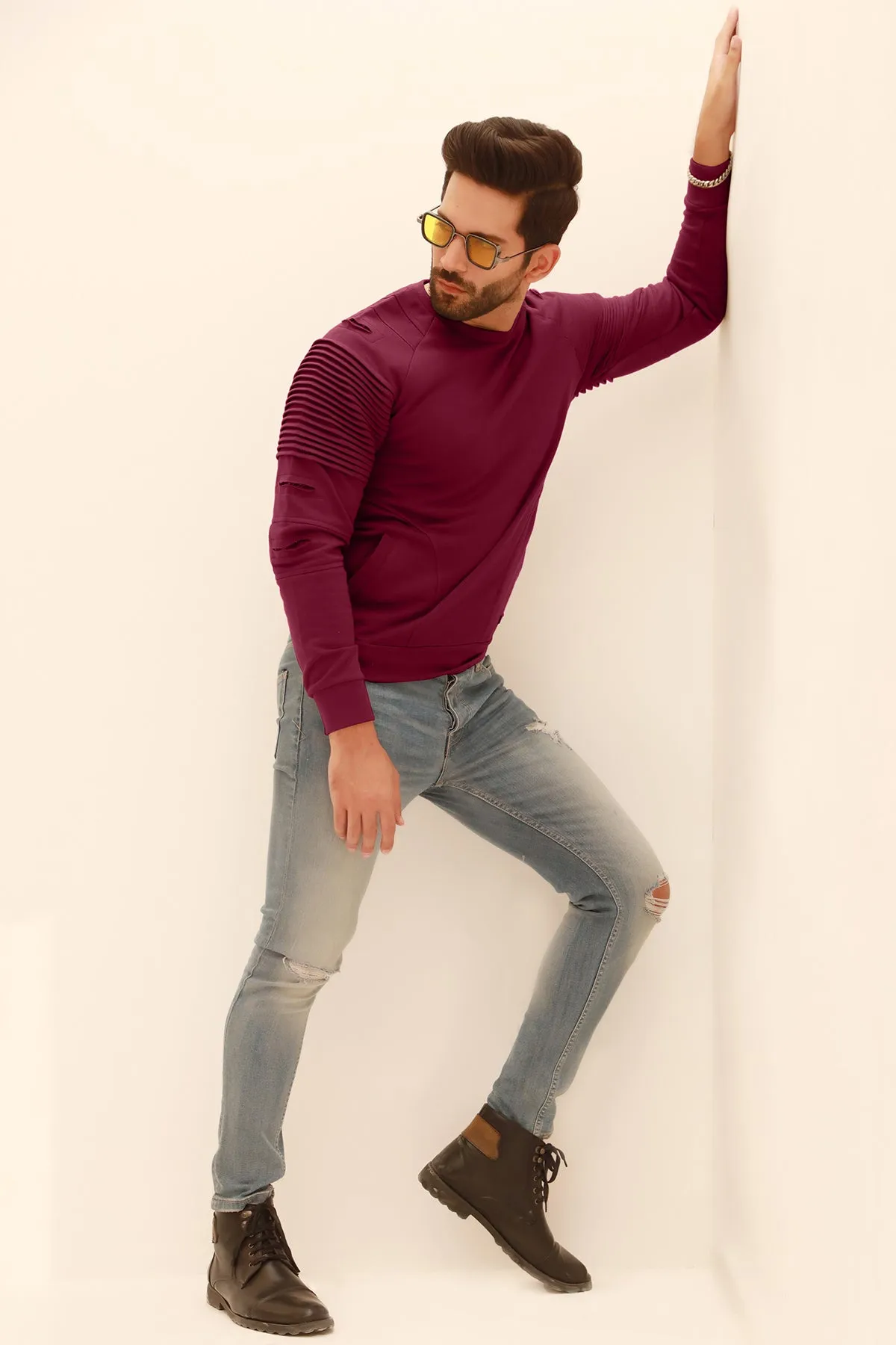 Maroon Pleated Raglan Sweatshirt - W22 - USW006R