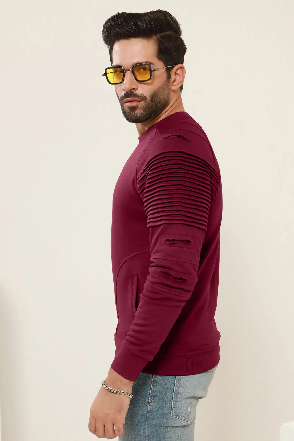 Maroon Pleated Raglan Sweatshirt - W22 - USW006R