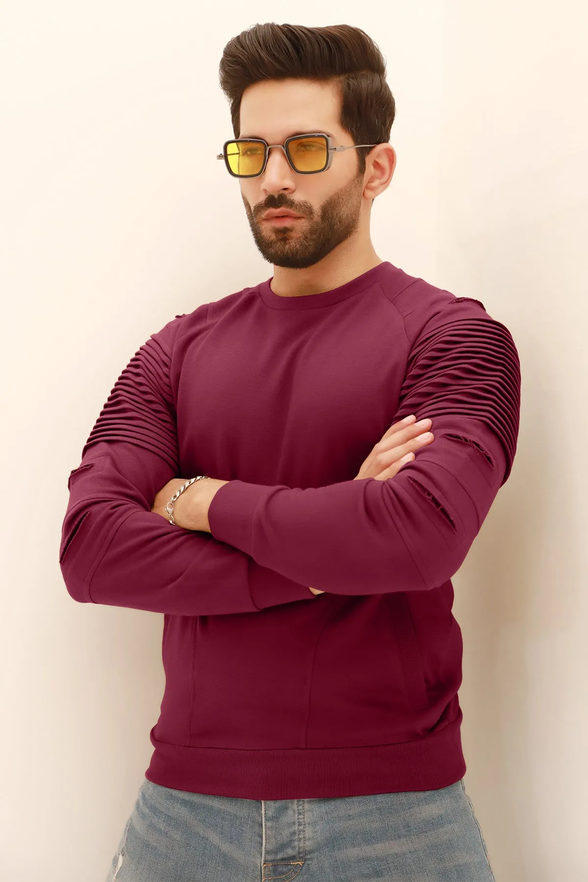 Maroon Pleated Raglan Sweatshirt - W22 - USW006R