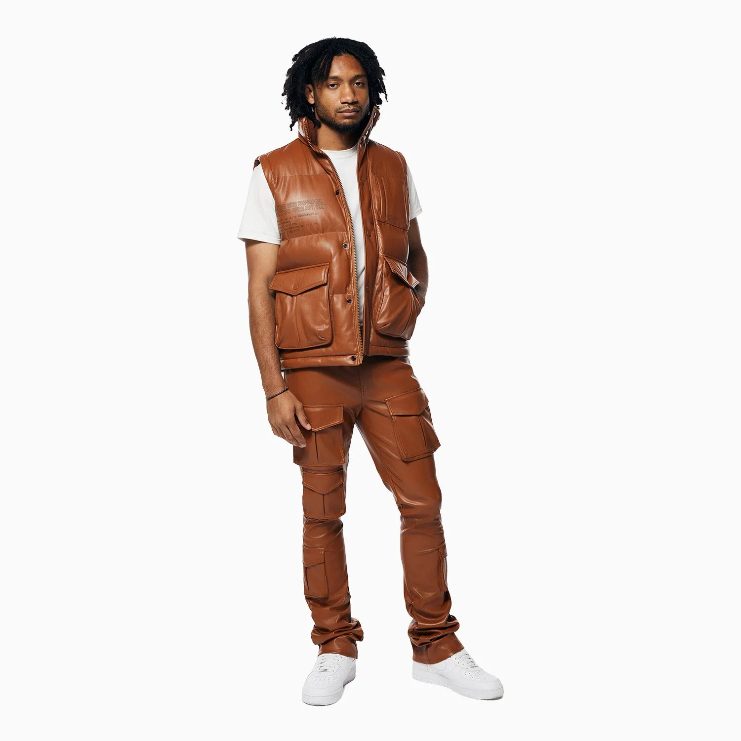 Men's Utility Vegan Leather Vest Jacket