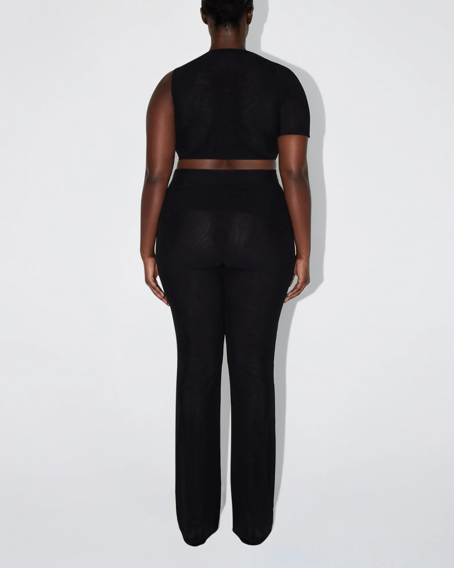 Mesh Stretch Cutout Foldover Pant | Black