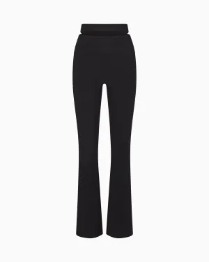 Mesh Stretch Cutout Foldover Pant | Black