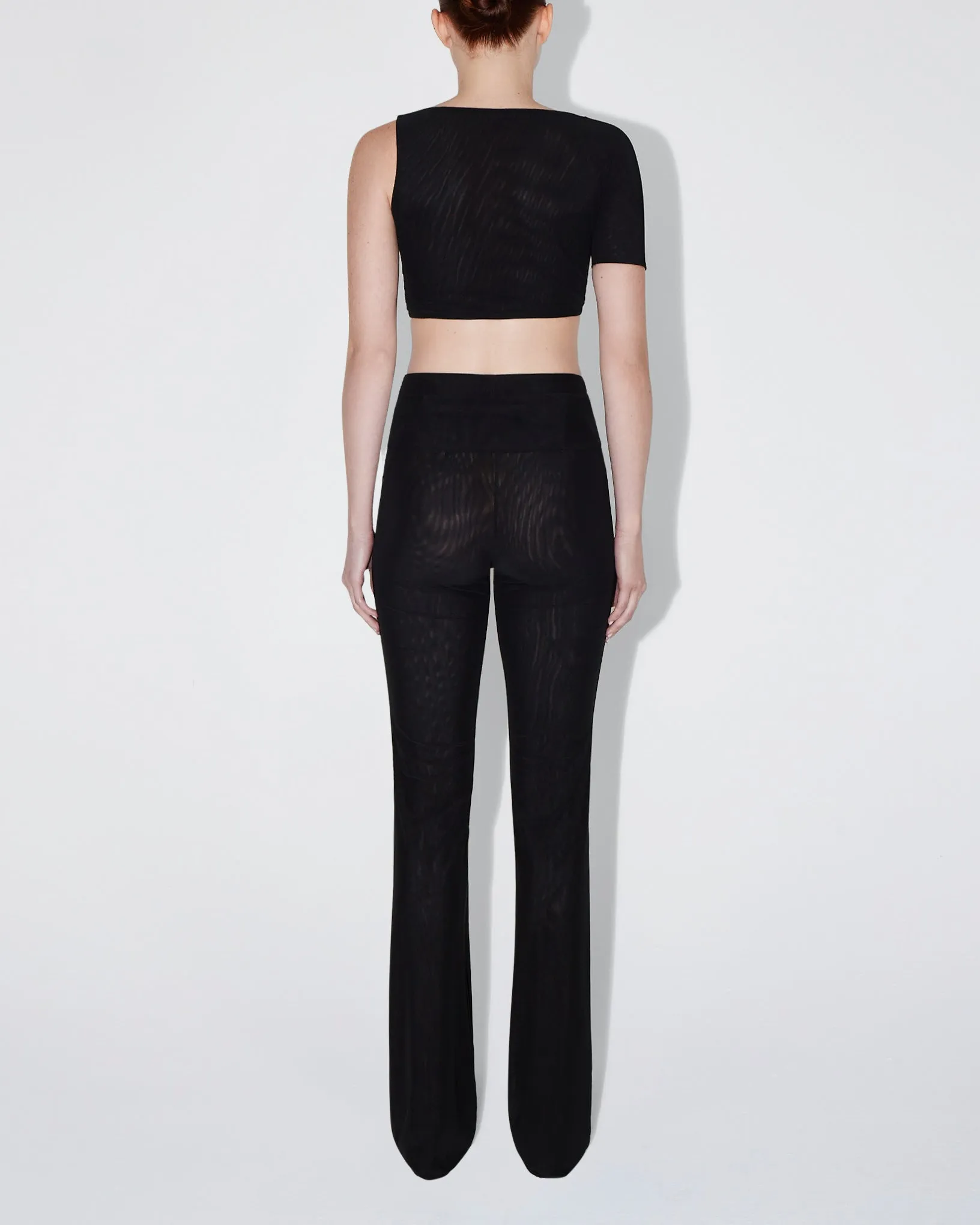 Mesh Stretch Cutout Foldover Pant | Black