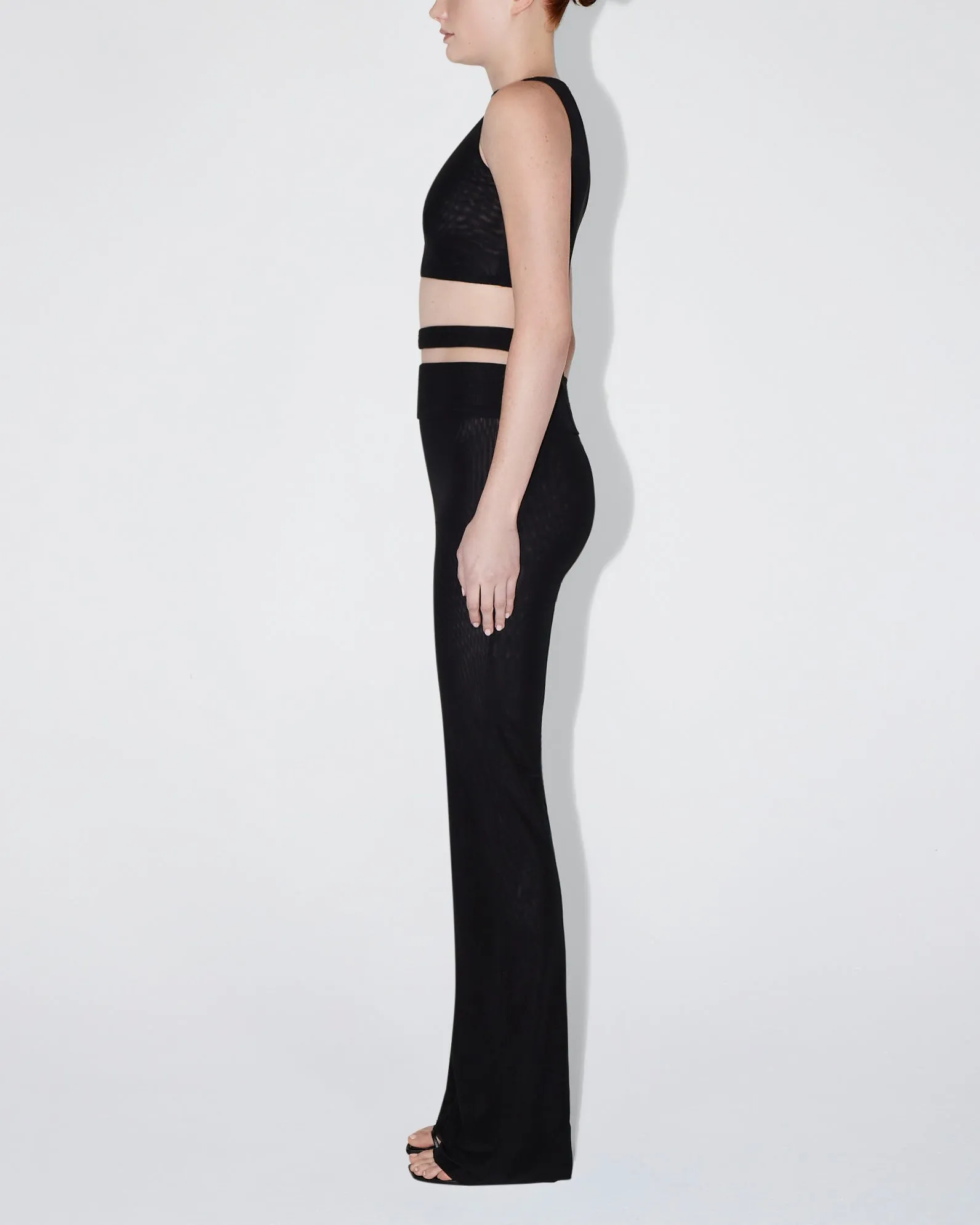 Mesh Stretch Cutout Foldover Pant | Black