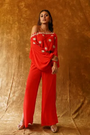 Off Shoulder Top and Palazzo Pants in Red