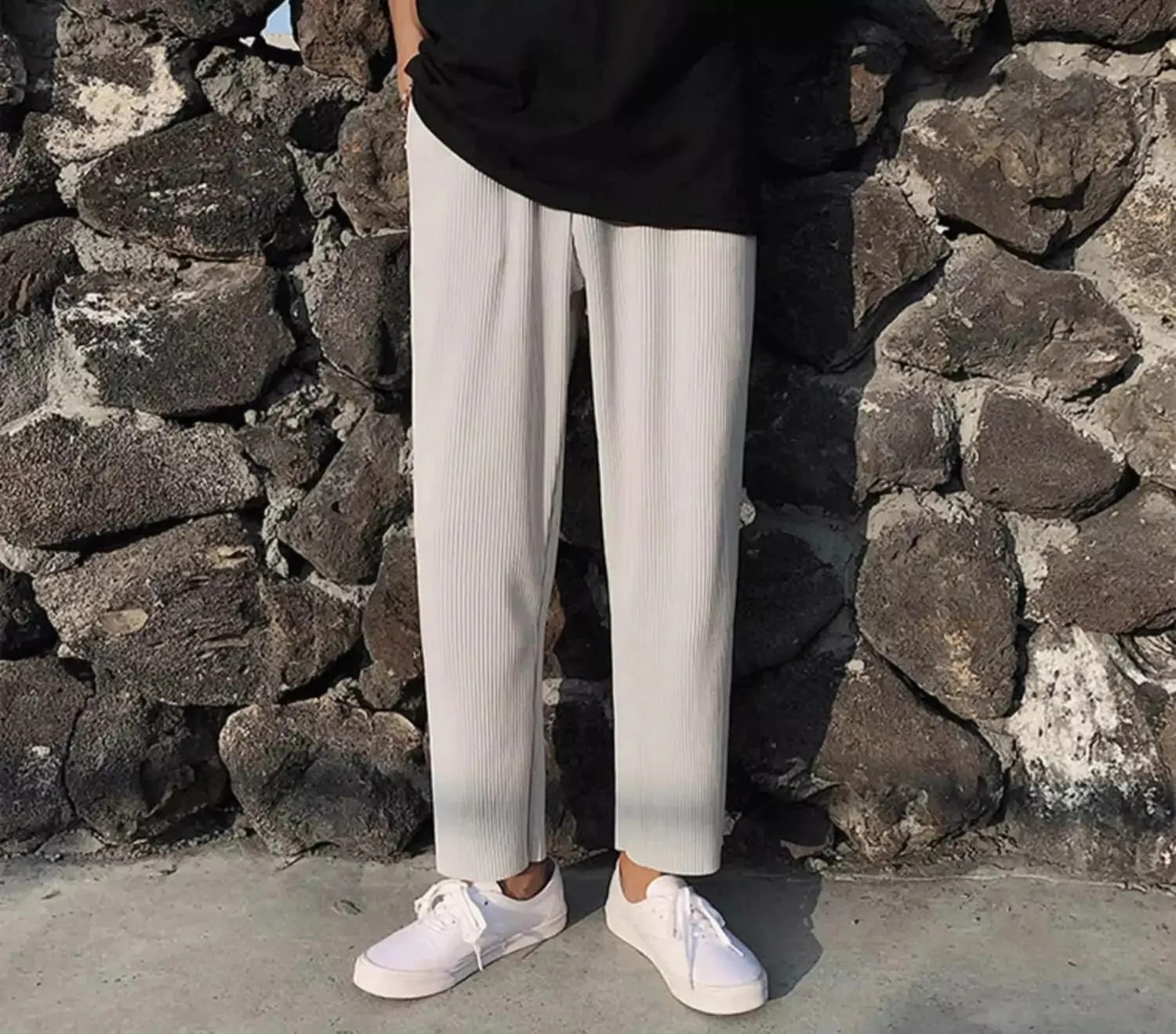 Pleated Straight Pants Men Oversized