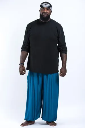 Plus Size Unisex Solid Color Harem Pants in Aqua Blue