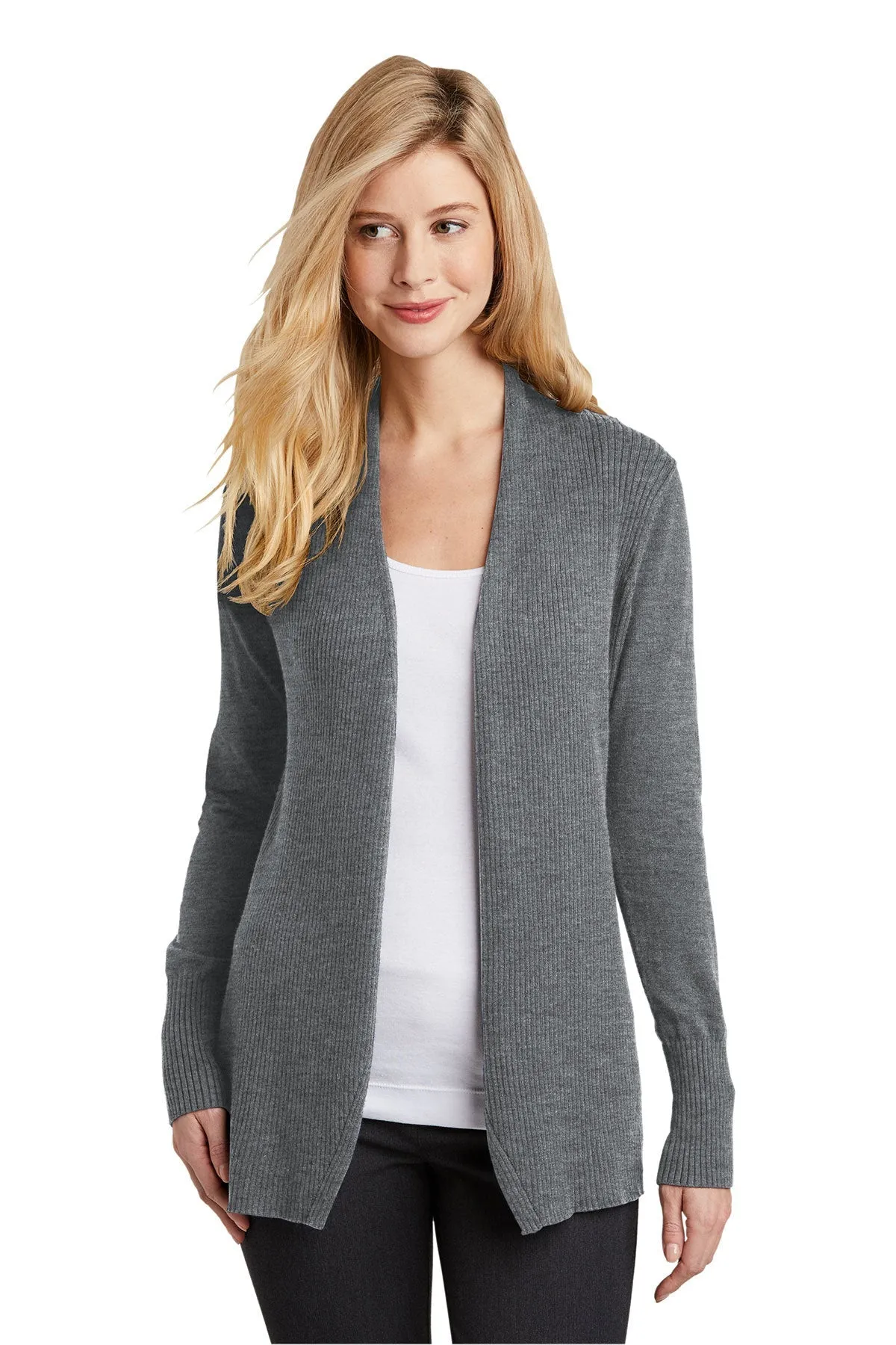 Port Authority Ladies Open Front Custom Cardigan Sweaters, Medium Heather Grey