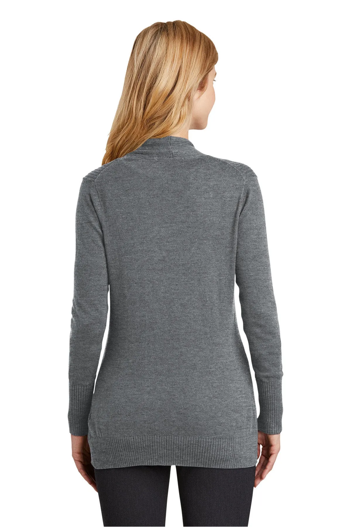 Port Authority Ladies Open Front Custom Cardigan Sweaters, Medium Heather Grey