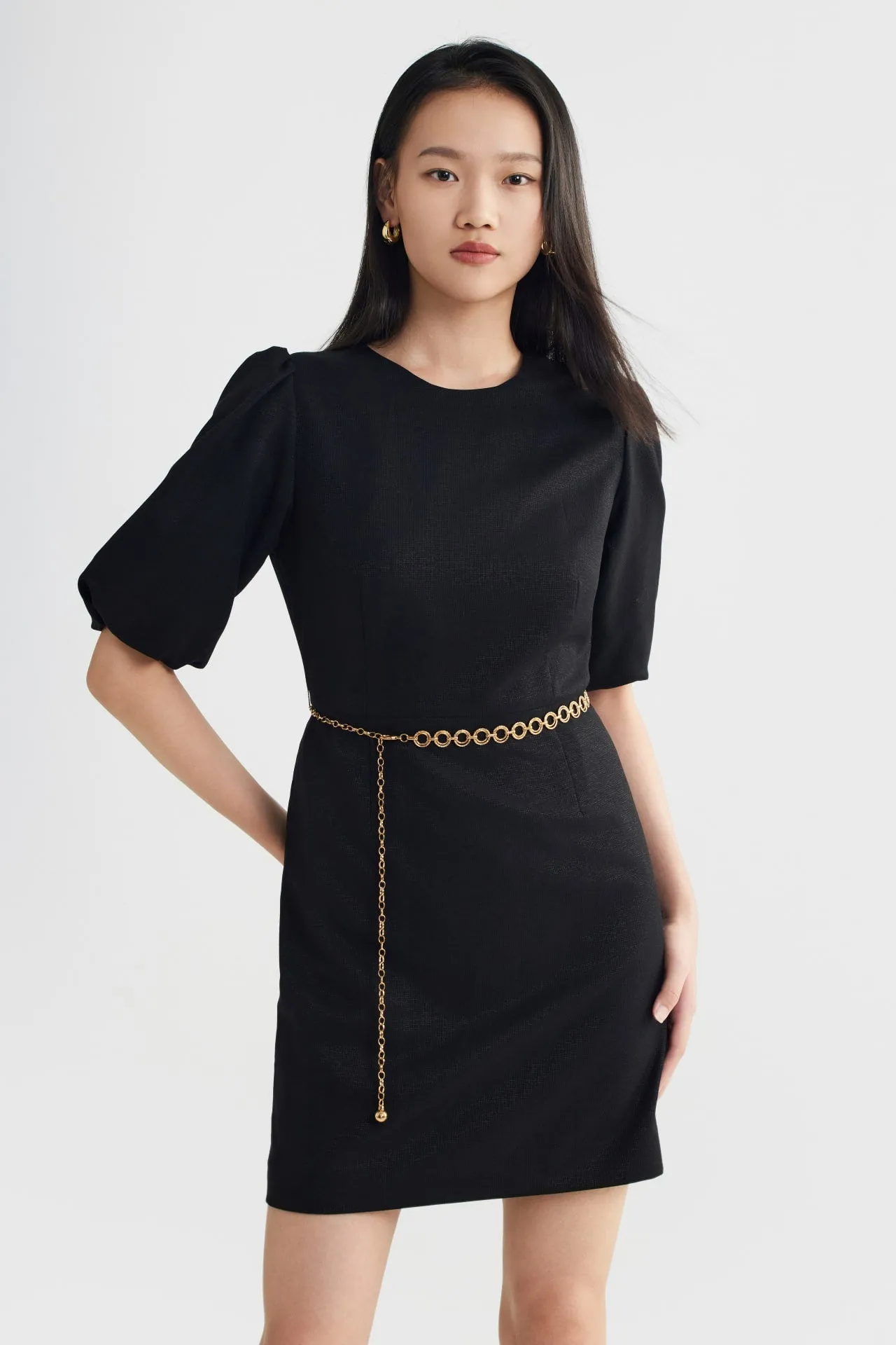 Puff Sleeves Round-Neck Dress