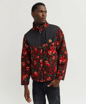 RB Series Sherpa Fleece Zip Up Jacket - Flowers