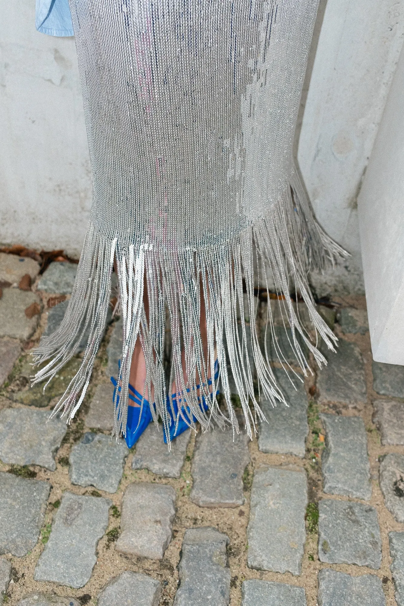 Sequins fringes skirt silver