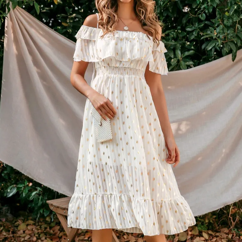 Sexy Off Shoulder Elegant Vintage Dot Summer Long Maxi Dress