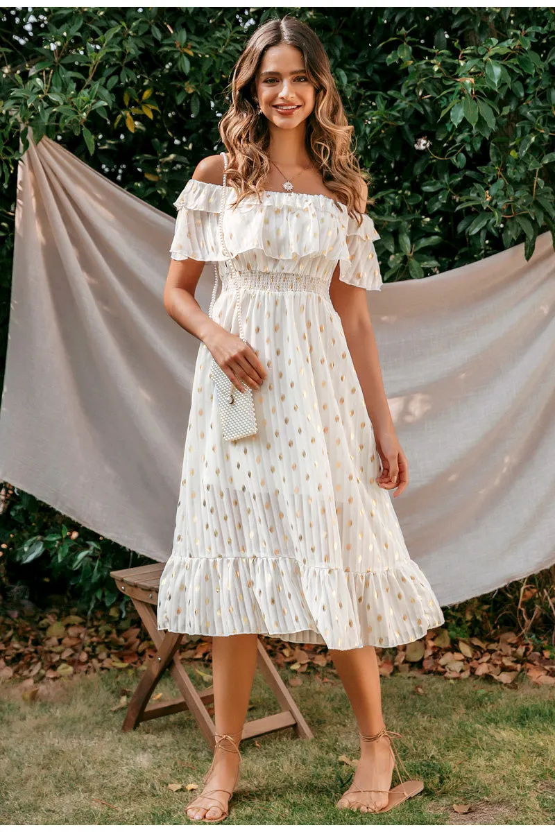 Sexy Off Shoulder Elegant Vintage Dot Summer Long Maxi Dress