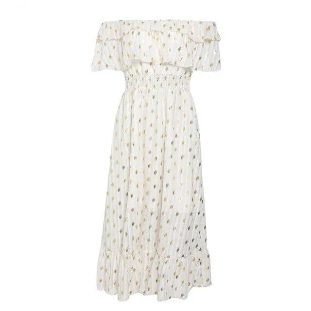 Sexy Off Shoulder Elegant Vintage Dot Summer Long Maxi Dress