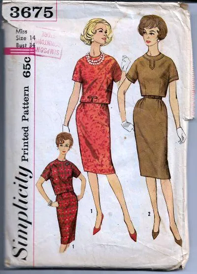 Simplicity 3675 Vintage Sewing Pattern 1960s Ladies Slim Skirt Top