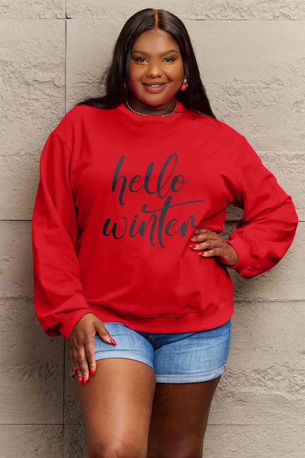 Simply Love Full Size HELLO WINTER Graphic Sweatshirt