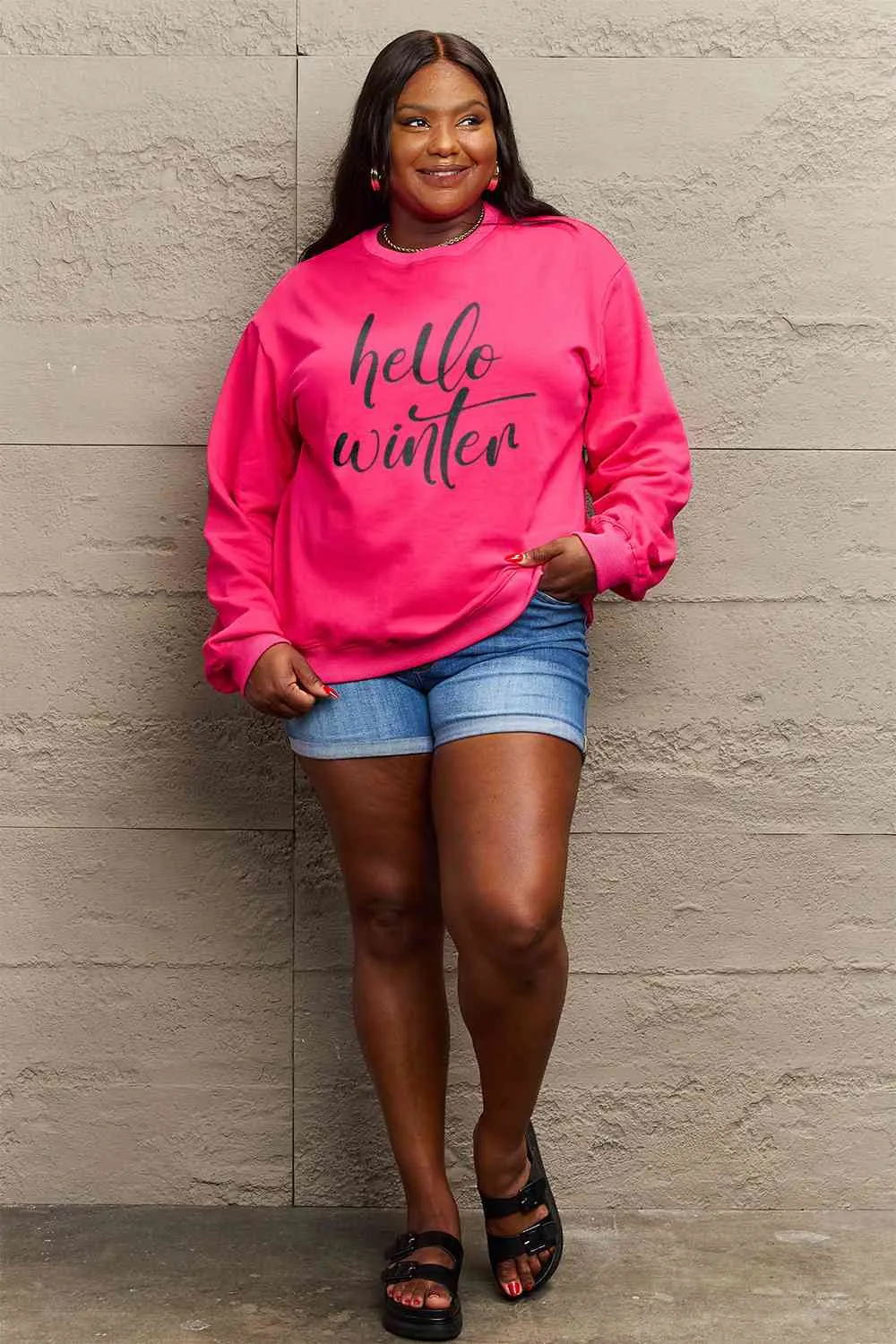 Simply Love Full Size HELLO WINTER Graphic Sweatshirt