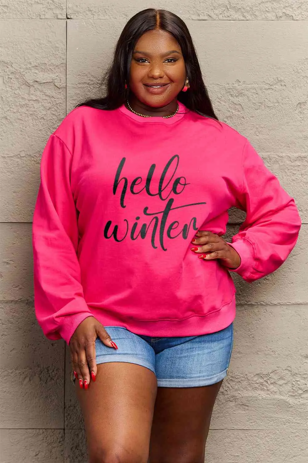 Simply Love Full Size HELLO WINTER Graphic Sweatshirt