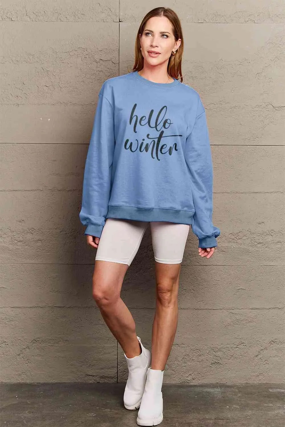 Simply Love Full Size HELLO WINTER Graphic Sweatshirt