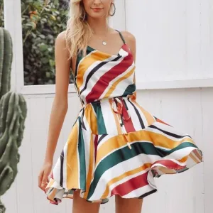 Spaghetti Strap Multi-color Ruffle Sexy Summer Dress