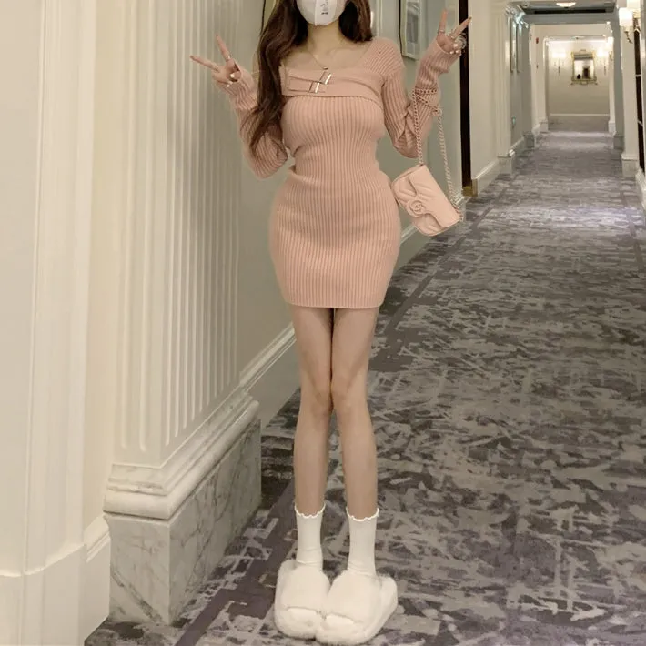 Suspender Paneled Sweater Dress