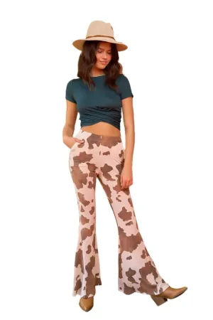 TEEK - MOCHA COW PRINT FLARED PANTS