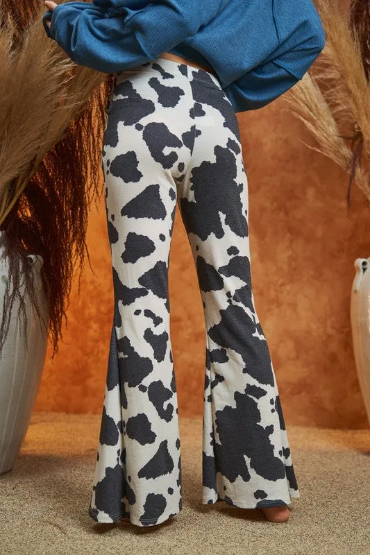 TEEK - MOCHA COW PRINT FLARED PANTS