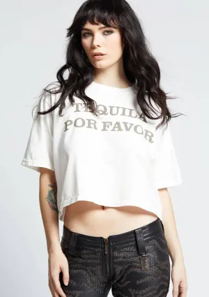 Tequila Por Favor Cropped Tee - White