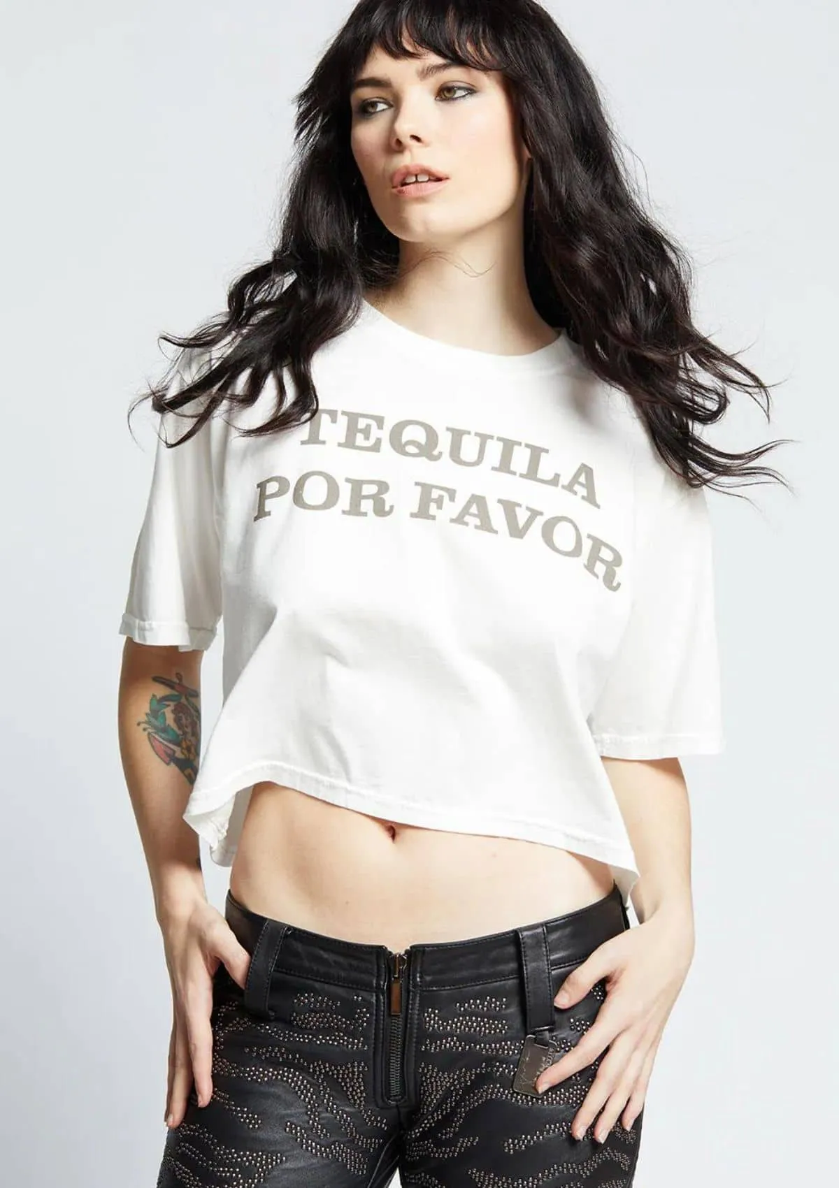 Tequila Por Favor Cropped Tee - White