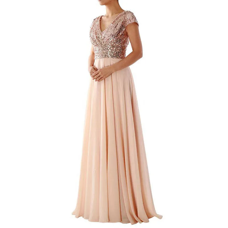 V Neck Long Formal Dress with Sequins