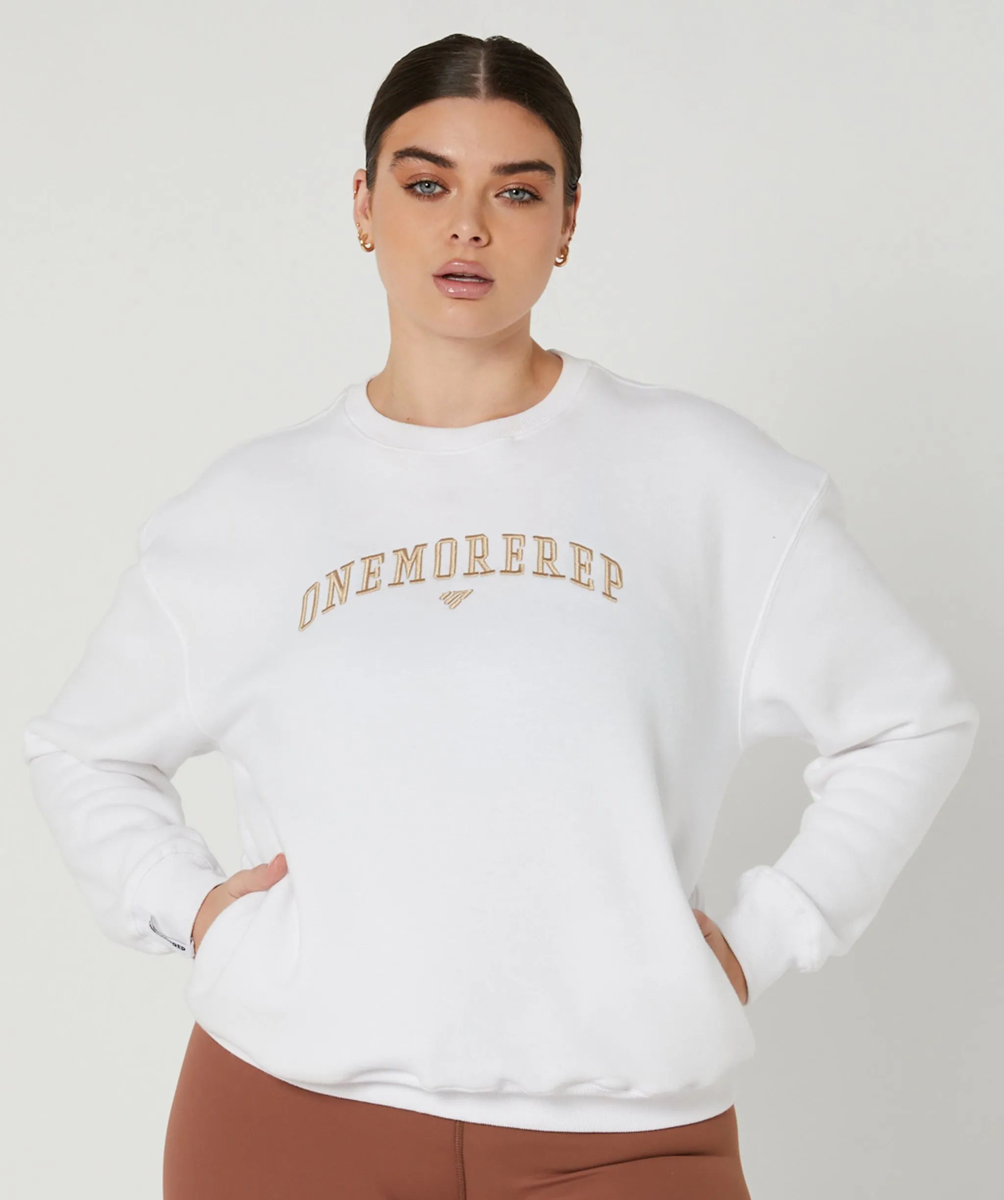 Varsity Crewneck Jumper White/Tan