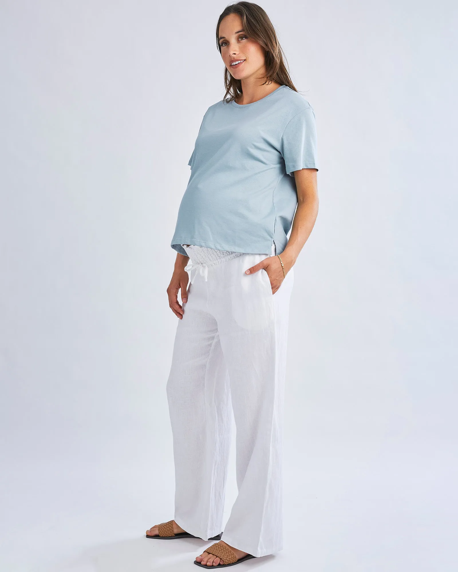 Versatile and Comfortable Maternity Cotton Tee in Pale Blue