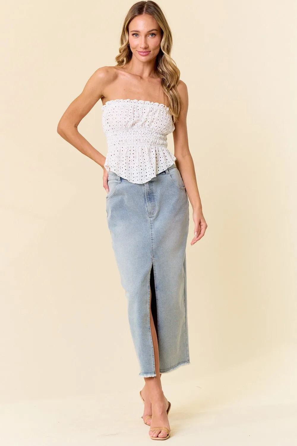 Want You Back Midi Front Slit Denim Skirt