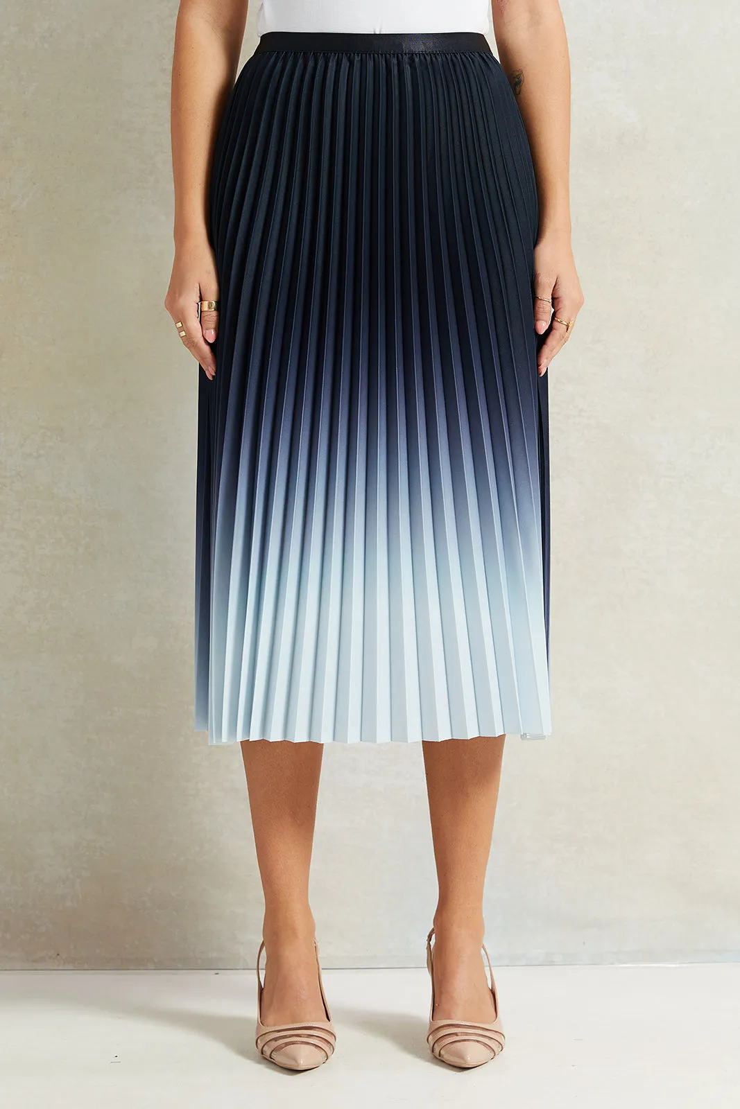 Women Navy Ombre Pleated Skirt