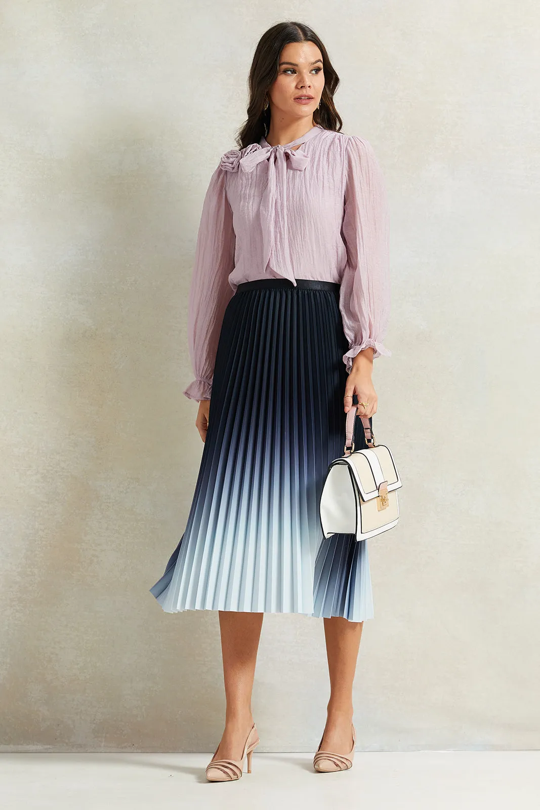 Women Navy Ombre Pleated Skirt