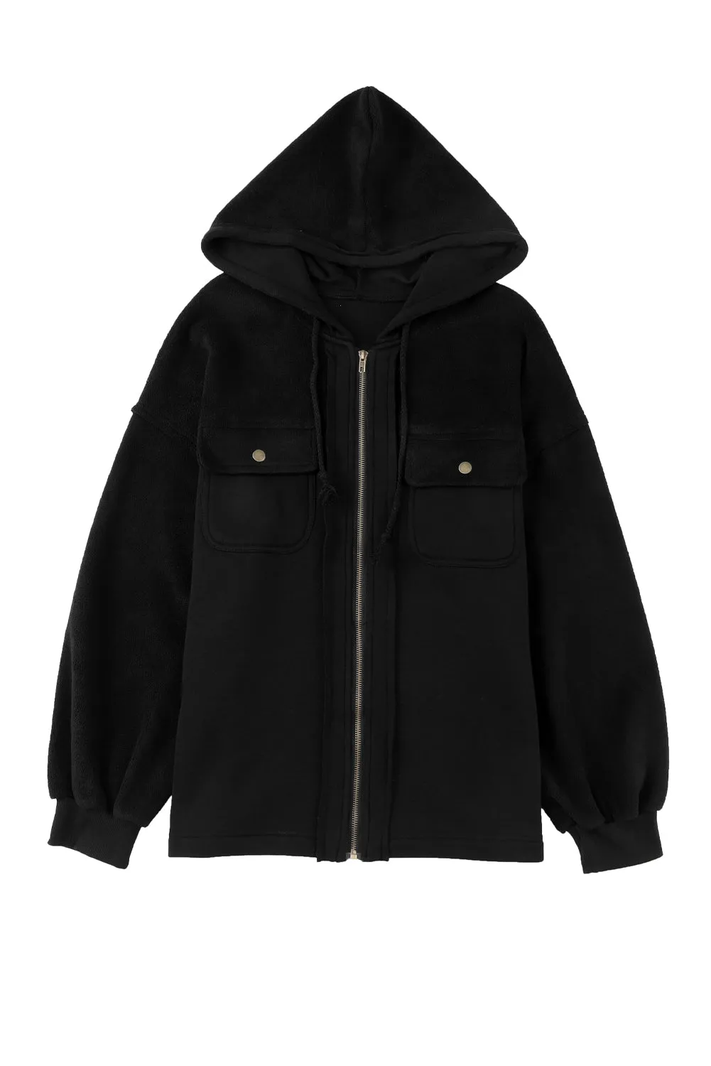 Women's Flap Pocket Drawstring Hooded Zip Up Jacket