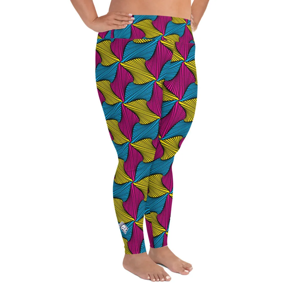 Women's Plus Size High Waist Ankara Wax Print Leggings for Jiu-Jitsu 001