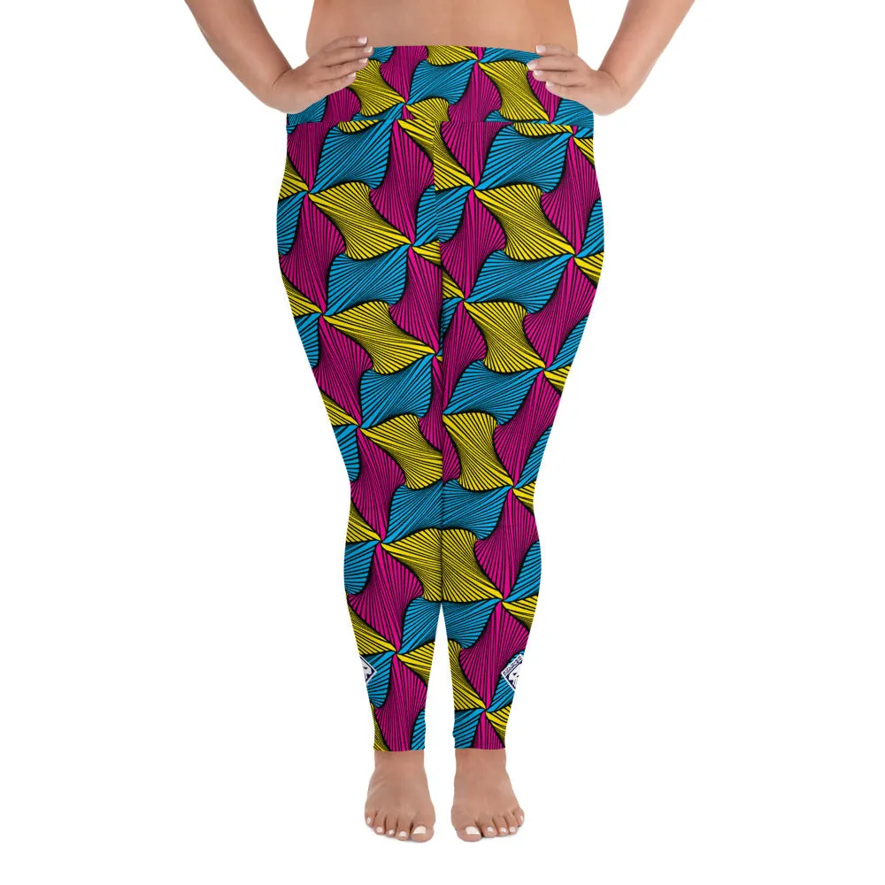 Women's Plus Size High Waist Ankara Wax Print Leggings for Jiu-Jitsu 001