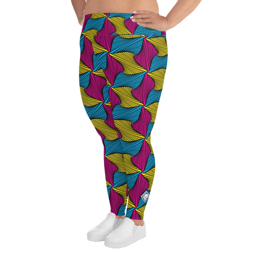 Women's Plus Size High Waist Ankara Wax Print Leggings for Jiu-Jitsu 001