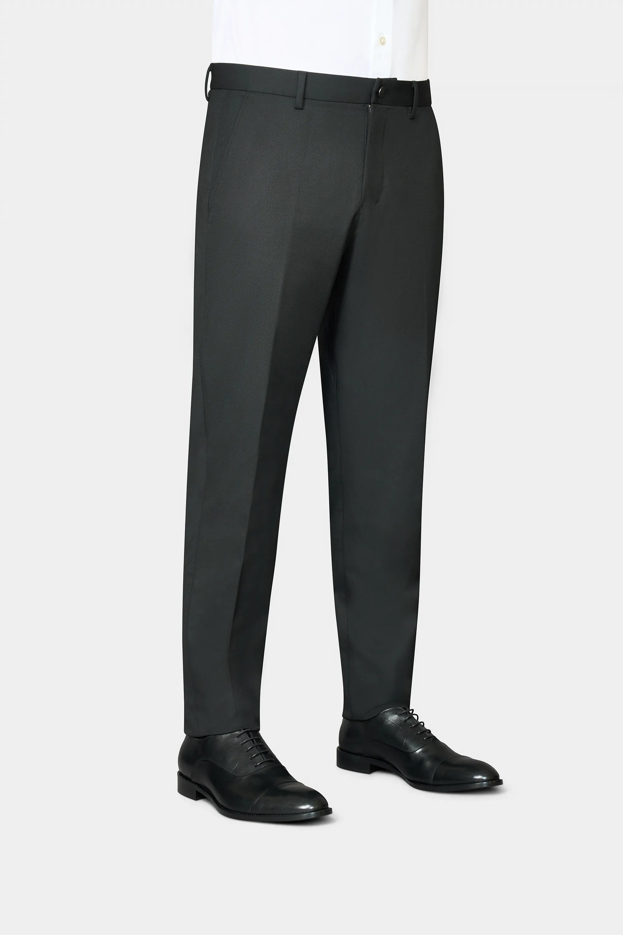 Yarn Dye Charcoal Herringbone Cotton Dress Pants