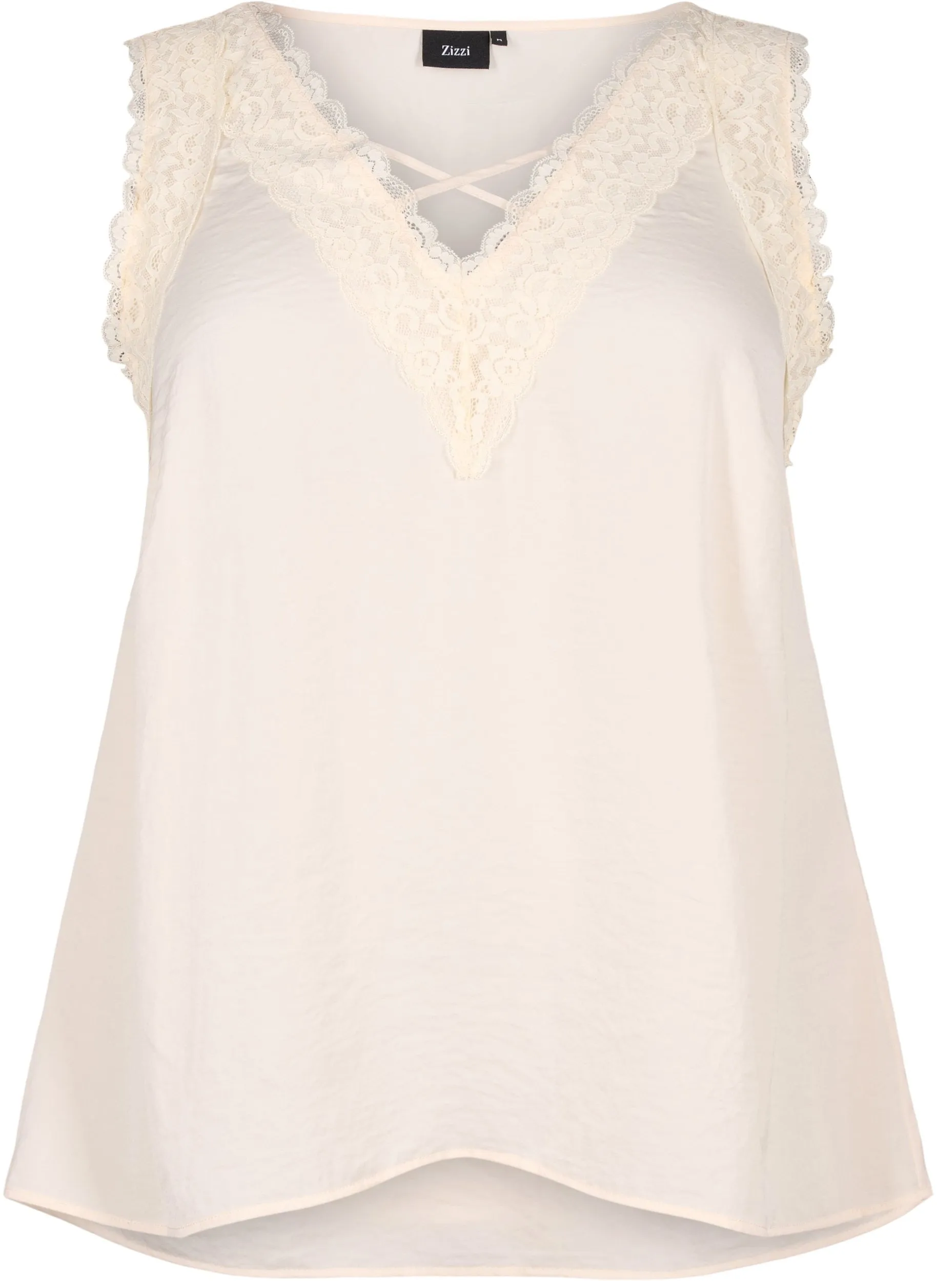 Zizzi Lace Trim Vest in Cream